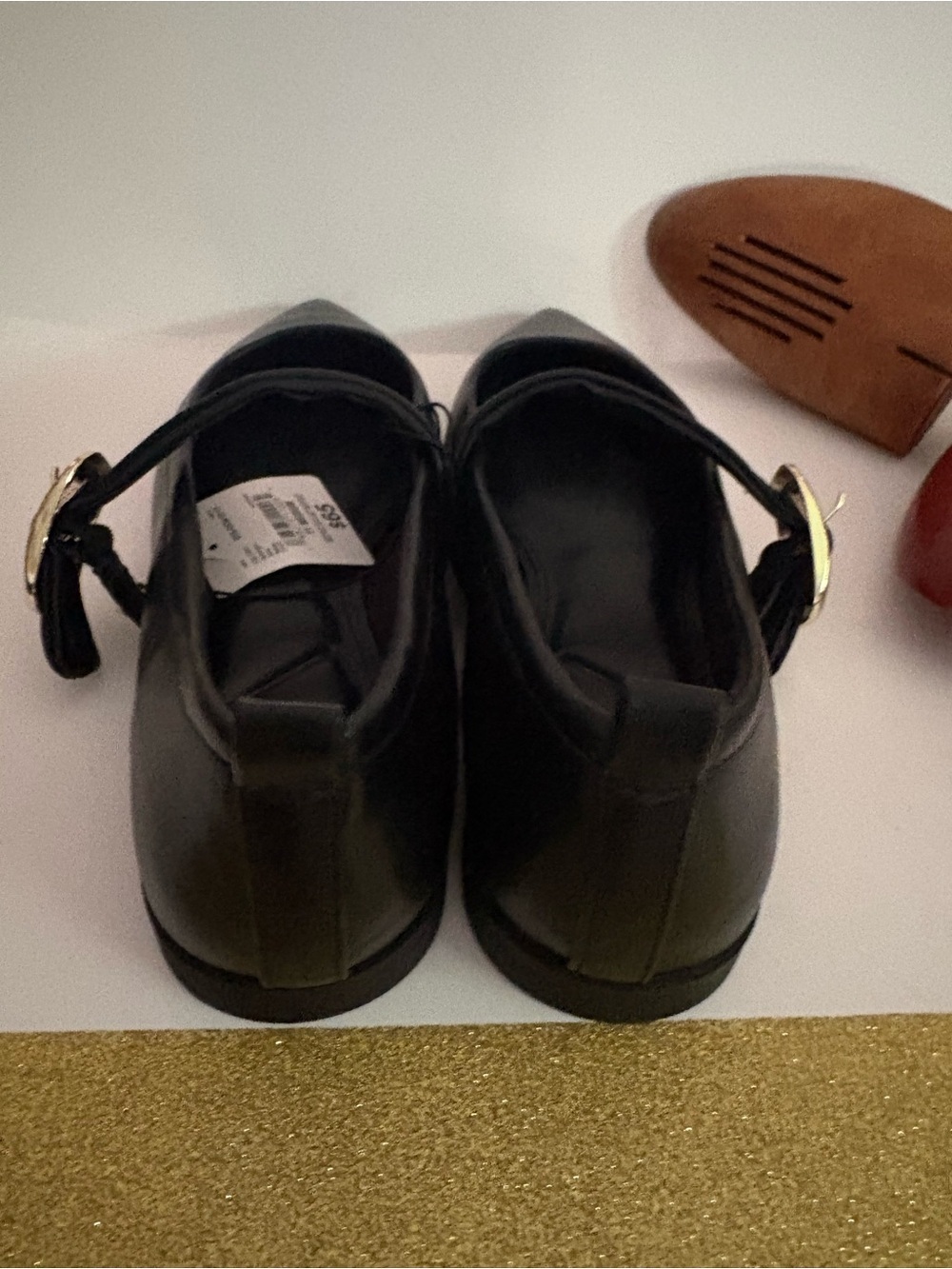 Worthington Black Pointed Mary Jane Flats with Gold Buckle - Picture 5 of 6